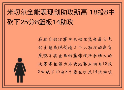 米切尔全能表现创助攻新高 18投8中砍下25分8篮板14助攻